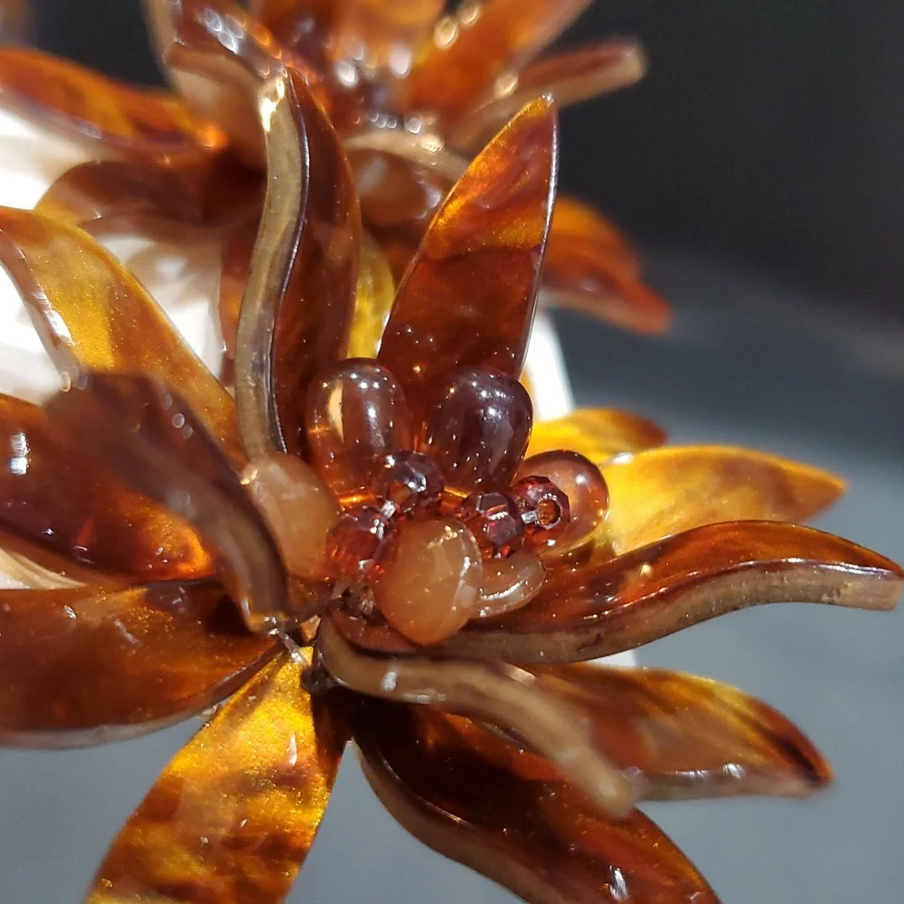 Natasha couture oversized dahlia Flower brown amber‎ look centerburst earrings
